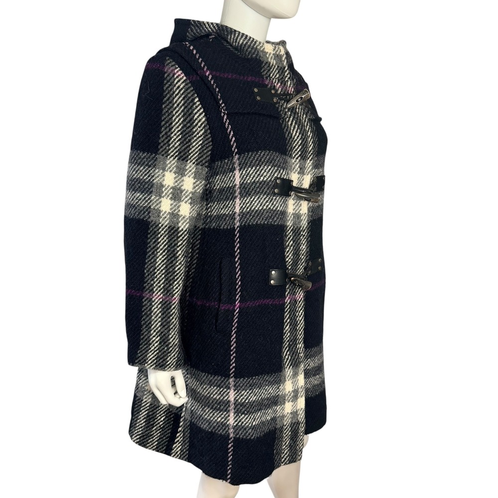 Burberry Plaid Wool Duffle Coat Hooded Toggle Old Money Quite Luxury Size 14 - Picture 4 of 12